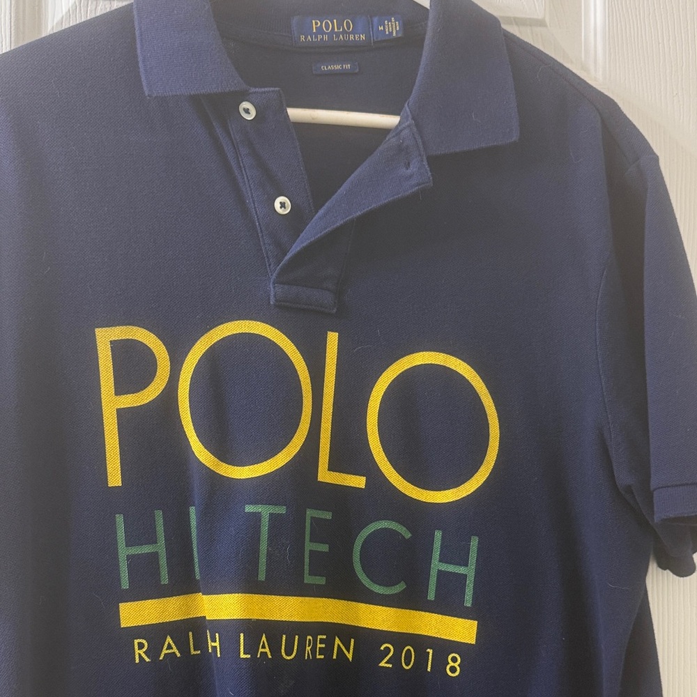 Ralph Lauren Blue Polo HI TECH 2018 tough find with Yellow and Green Graphic